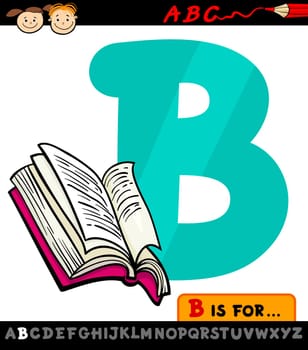 Cartoon Illustration of Capital Letter B from Alphabet with Book for Children Education