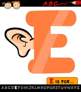 Cartoon Illustration of Capital Letter E from Alphabet with Ear for Children Education