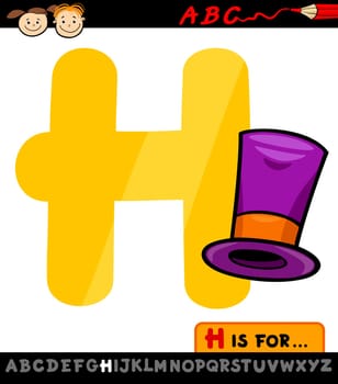 Cartoon Illustration of Capital Letter H from Alphabet with Hat for Children Education