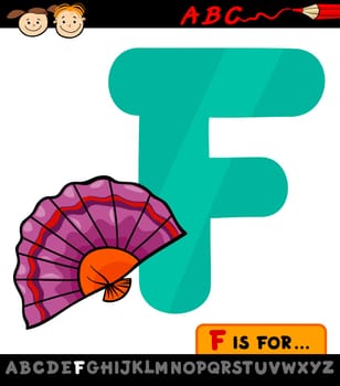 Cartoon Illustration of Capital Letter F from Alphabet with Fan for Children Education