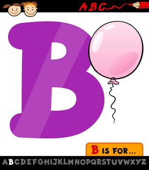 Cartoon Illustration of Capital Letter B from Alphabet with Balloon for Children Education