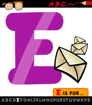 Cartoon Illustration of Capital Letter E from Alphabet with Envelope for Children Education