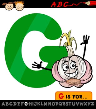Cartoon Illustration of Capital Letter G from Alphabet with Garlic for Children Education