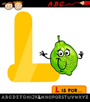 Cartoon Illustration of Capital Letter L from Alphabet with Lime for Children Education
