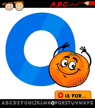 Cartoon Illustration of Capital Letter O from Alphabet with Orange for Children Education