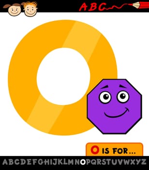 Cartoon Illustration of Capital Letter O from Alphabet with Octagon for Children Education