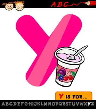 Cartoon Illustration of Capital Letter Y from Alphabet with Yogurt for Children Education
