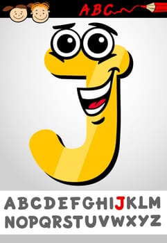 Cartoon Illustration of Cute Capital Letter J from Alphabet for Children Education