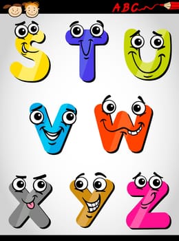 Cartoon Illustration of Funny Capital Letters Alphabet from S to Z for Children Education
