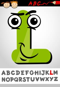 Cartoon Illustration of Cute Capital Letter L from Alphabet for Children Education