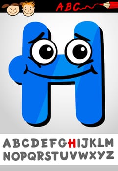 Cartoon Illustration of Cute Capital Letter H from Alphabet for Children Education