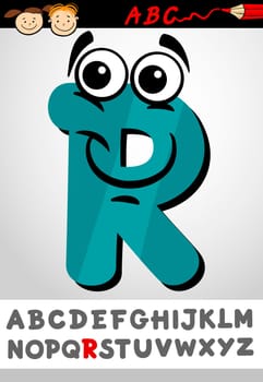 Cartoon Illustration of Cute Capital Letter R from Alphabet for Children Education
