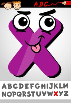 Cartoon Illustration of Cute Capital Letter X from Alphabet for Children Education