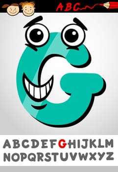 Cartoon Illustration of Cute Capital Letter G from Alphabet for Children Education