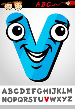 Cartoon Illustration of Cute Capital Letter V from Alphabet for Children Education