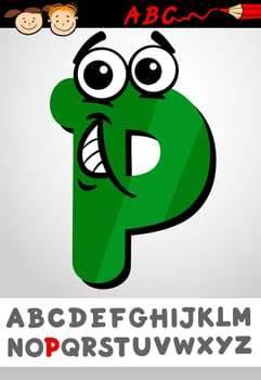 Cartoon Illustration of Cute Capital Letter P from Alphabet for Children Education