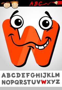 Cartoon Illustration of Cute Capital Letter W from Alphabet for Children Education