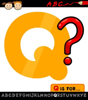 Cartoon Illustration of Capital Letter Q from Alphabet with Question Mark for Children Education