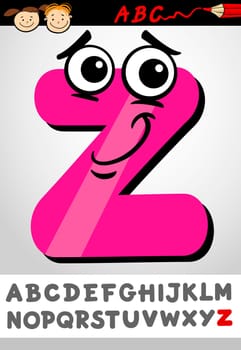 Cartoon Illustration of Cute Capital Letter Z from Alphabet for Children Education