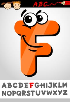 Cartoon Illustration of Cute Capital Letter F from Alphabet for Children Education