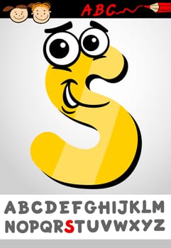 Cartoon Illustration of Cute Capital Letter S from Alphabet for Children Education