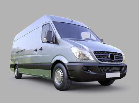 Modern commercial van on a gray background