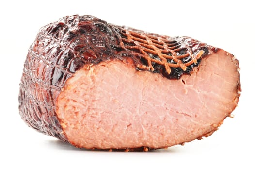 Piece of ham isolated on white