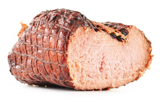 Piece of ham isolated on white