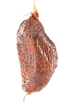 Piece of ham isolated on white