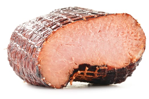 Piece of ham isolated on white