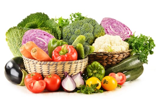 Composition with variety of fresh organic vegetables isolated on white