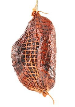 Piece of ham isolated on white