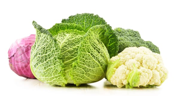 Composition with variety of fresh organic vegetables isolated on white