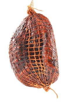 Piece of ham isolated on white