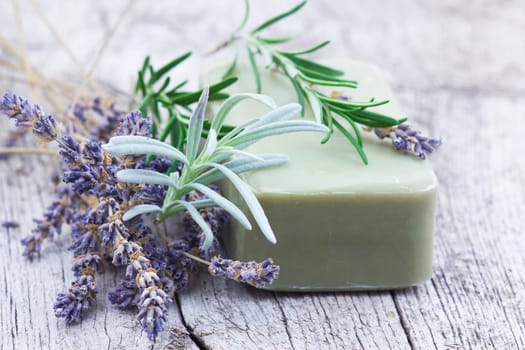 bar of natural soap with herbs