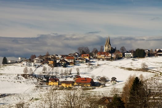 View of snow-covered Diex in Austria