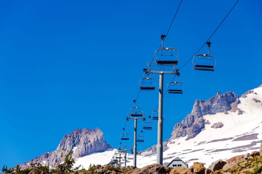 Looking up at a chairlift on Mount Hood