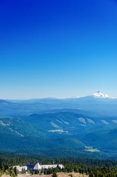 View of Mount Jefferson with Timberline Lodge at the bottom of the frame