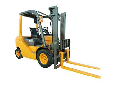 Modern forklift truck isolated on white background
