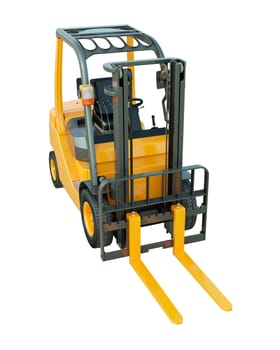 Modern forklift truck isolated on white background