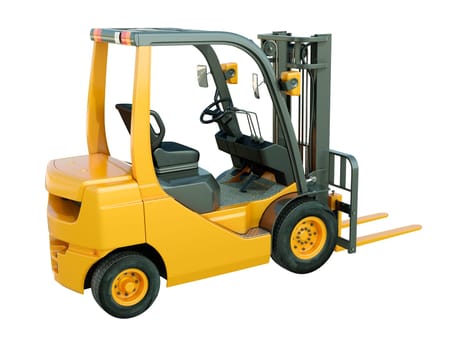Modern forklift truck isolated on white background