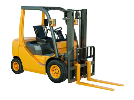 Modern forklift truck isolated on white background