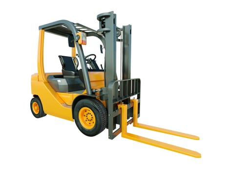 Modern forklift truck isolated on white background