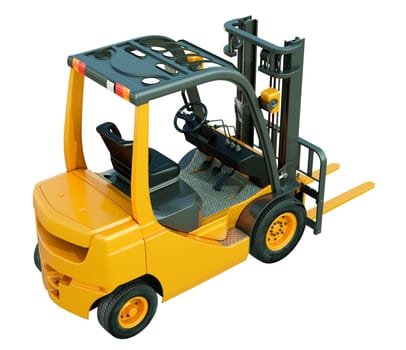 Modern forklift truck isolated on white background