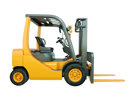 Modern forklift truck isolated on white background