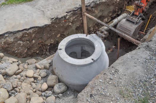 Road works construction site excavation for sewage piping