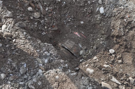 Road works construction site excavation for sewage piping