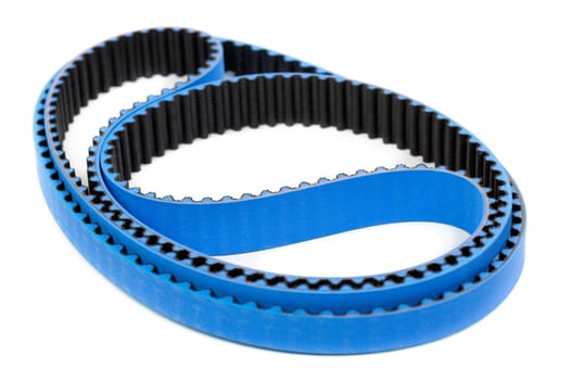 Blue tuning belt car engine isolated white background