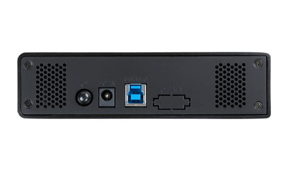 Rear of the media player with built USB 3.0. Isolate on white.
