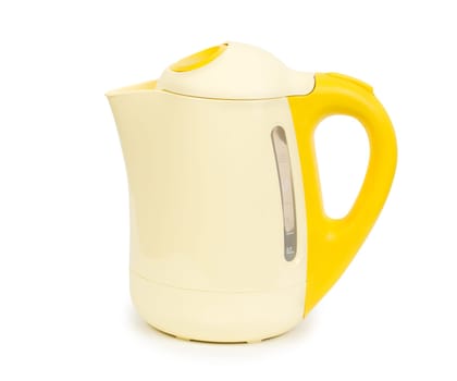 electric yellow tea kettle isolated on white background with clipping path